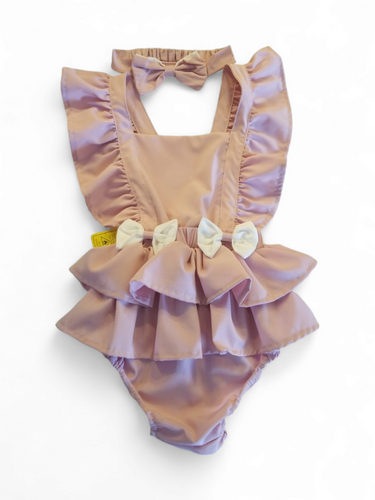 Lilac baby dress romper  with bow