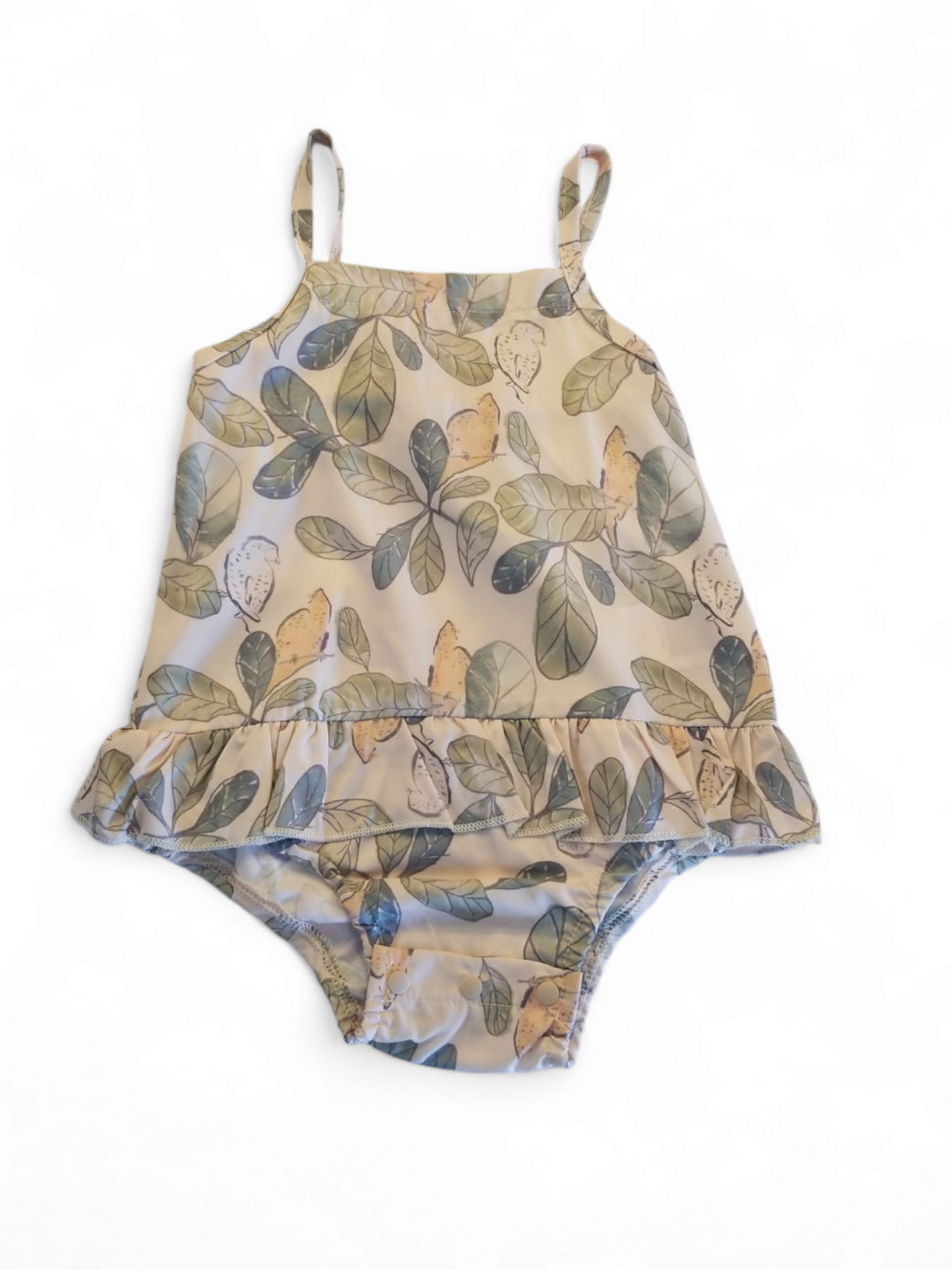 Baby d ressRomper green and cream #3