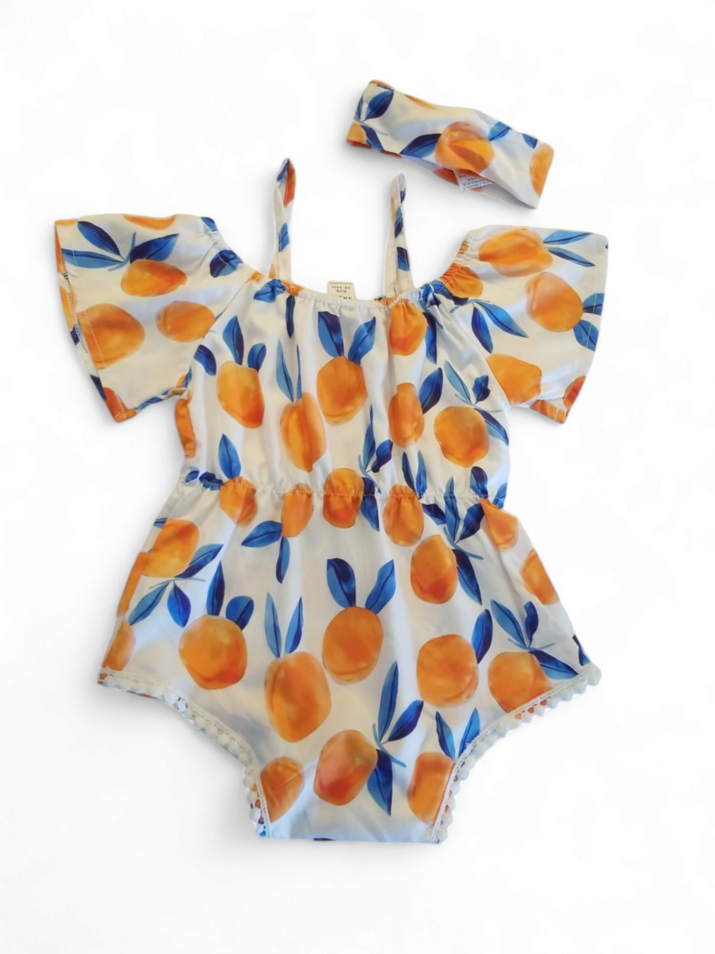 Blue and white peach baby dress romper