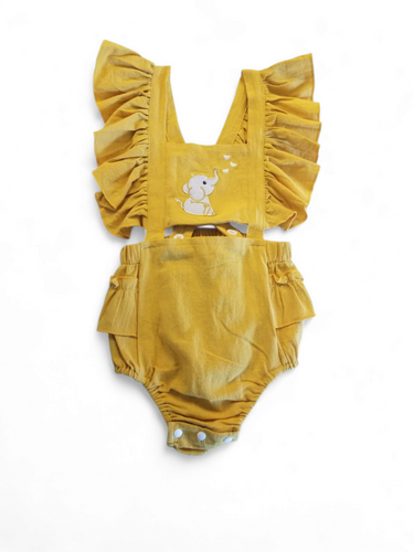 Mustard color baby dress romper  elephant