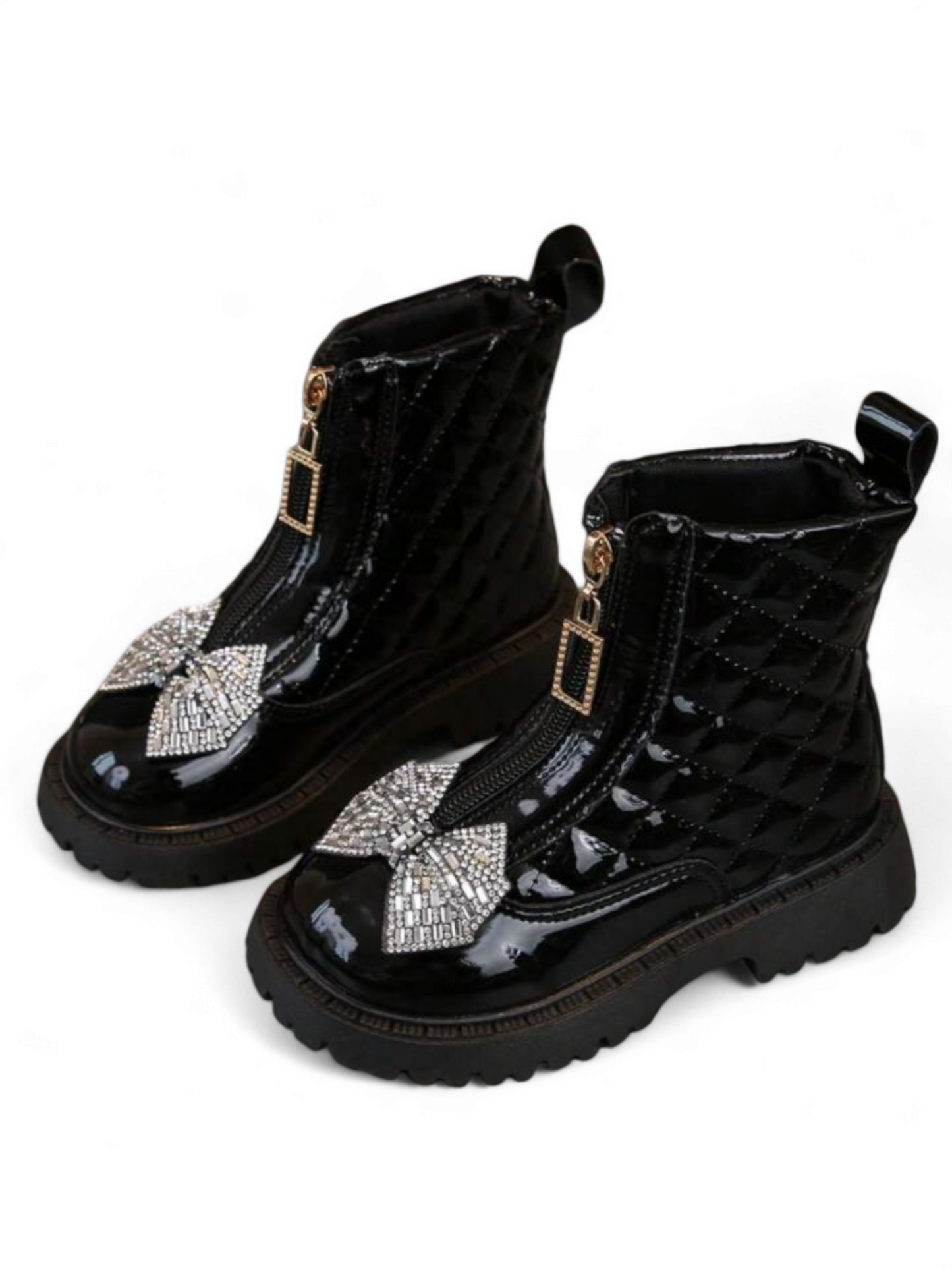 Silver bow zip up girl boots