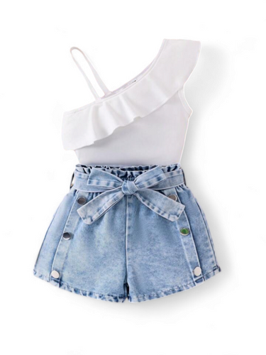 2pc denim bottom and white top