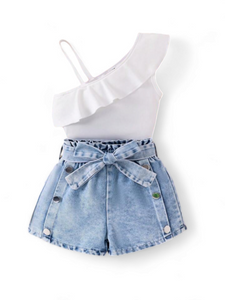 2pc denim bottom and white top