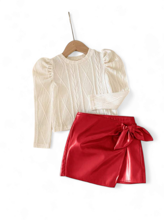 Long sleeve with red skirt girl set