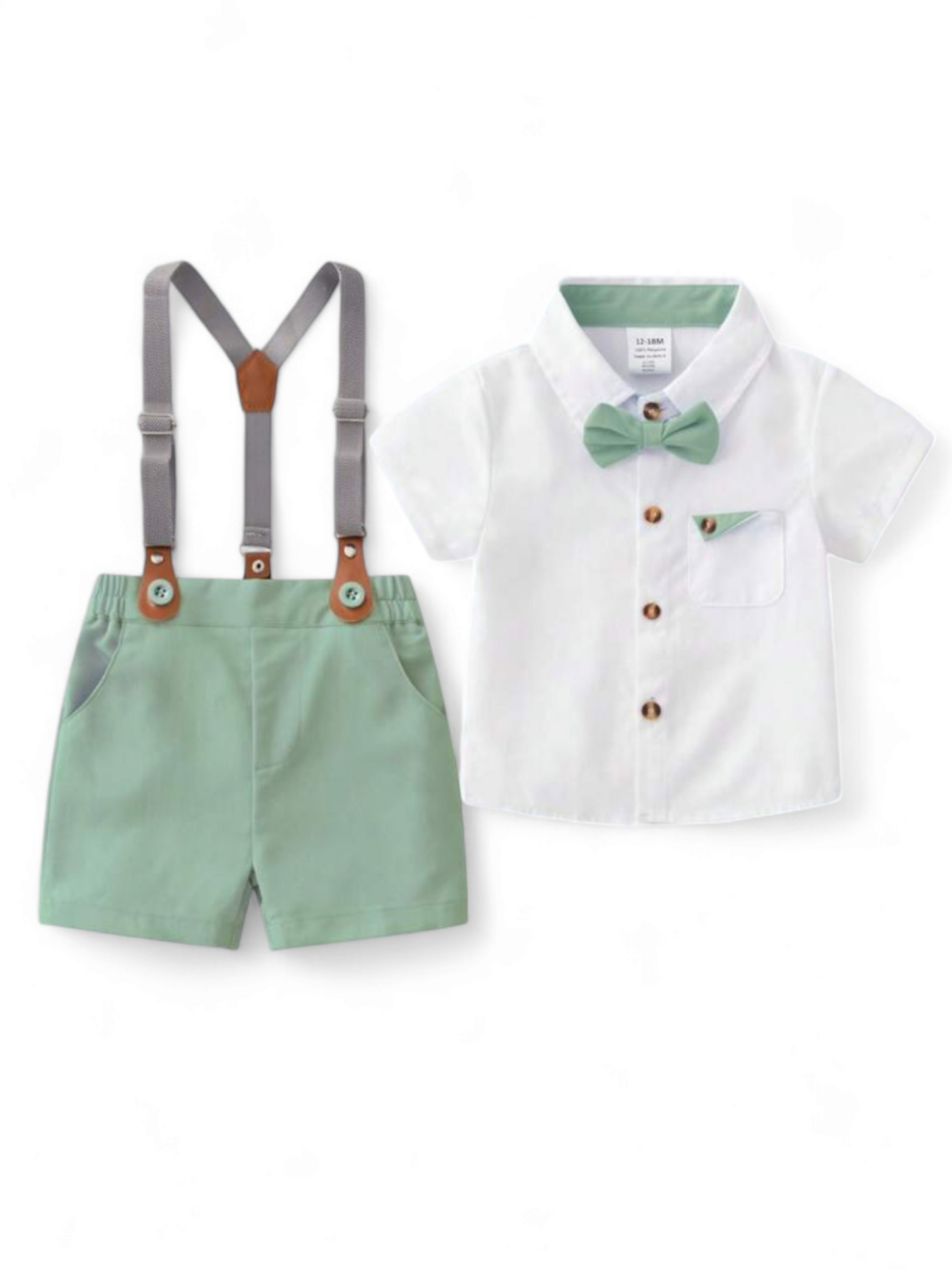 Green & white suspender baby set