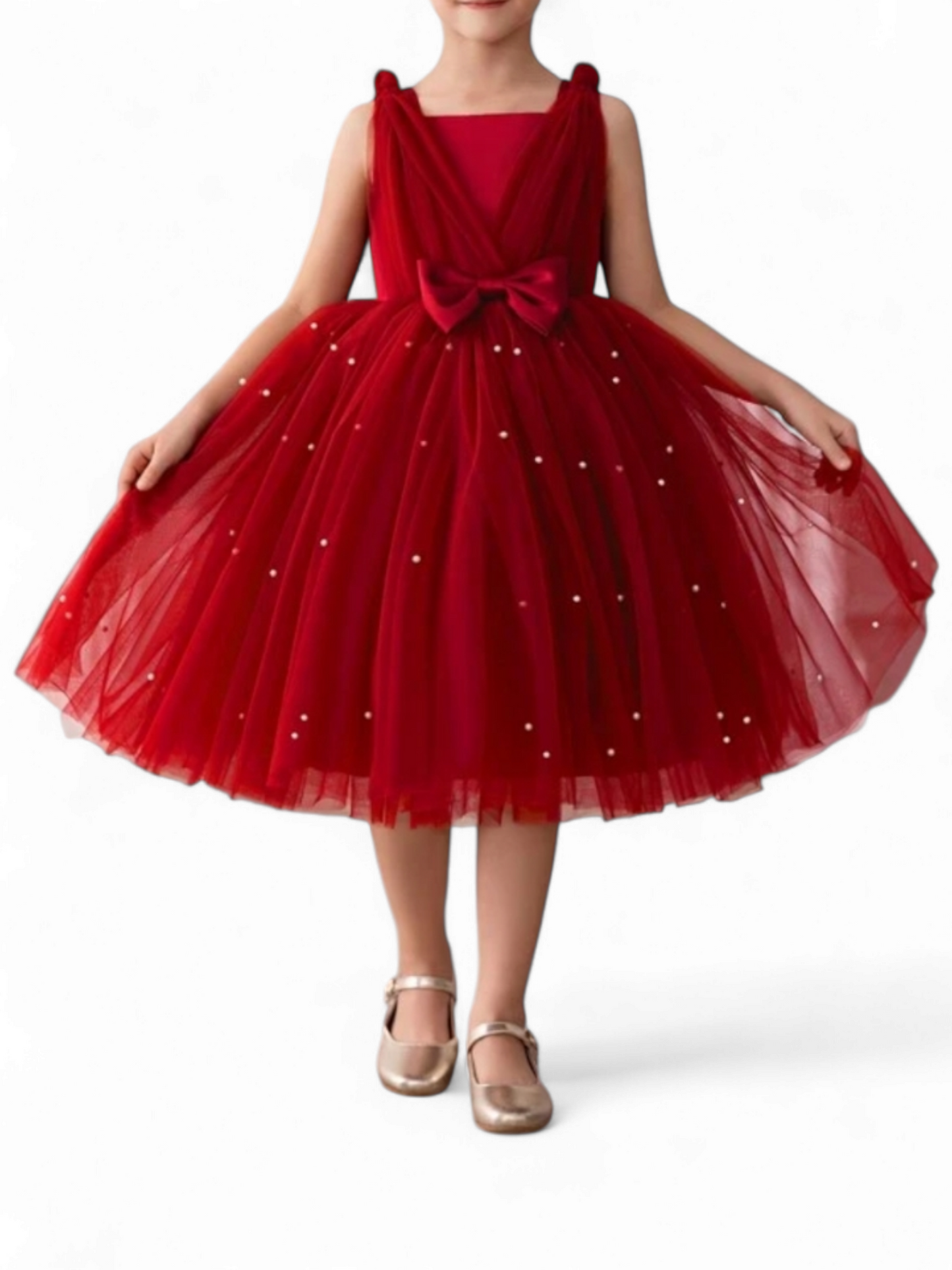 Red with pearls girls formal dress