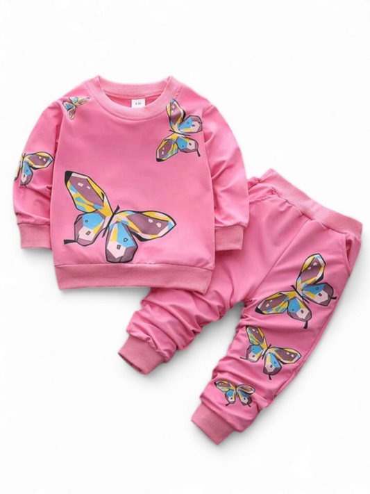 Pink butterfly girl set sweats