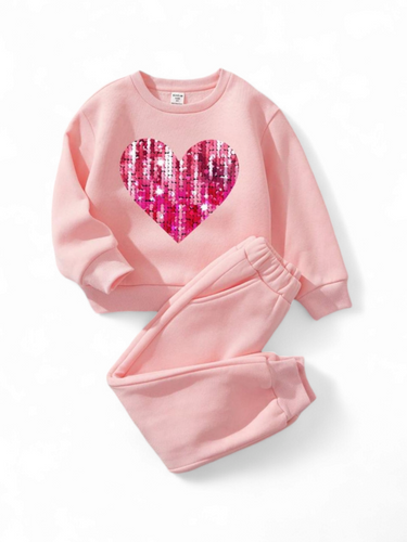 Pink heart sweats girl set