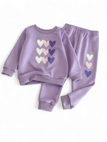Purple heart girl sweat set