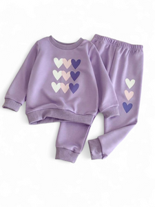 Purple heart girl sweat set
