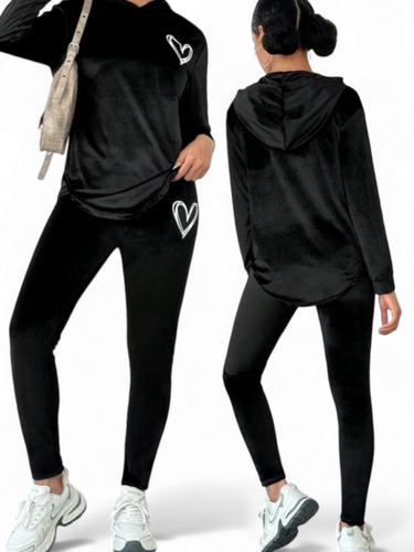 Teen black velvet sweat girl set