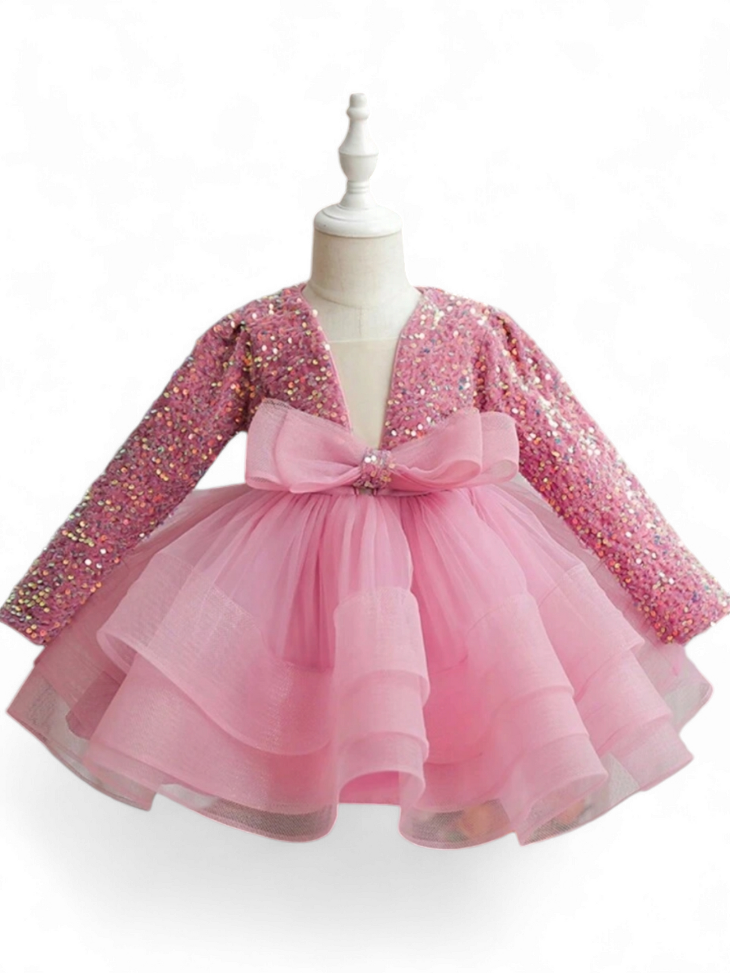 Fancy pink sequence girl formal dress