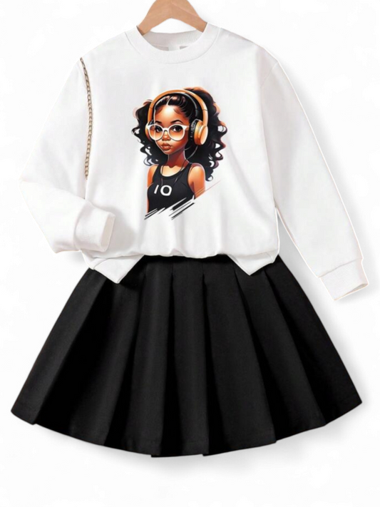 Pleated IQ pleated skirt with sweater top girl set
