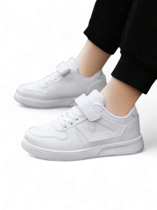 Boy white sneakers with velcro strap
