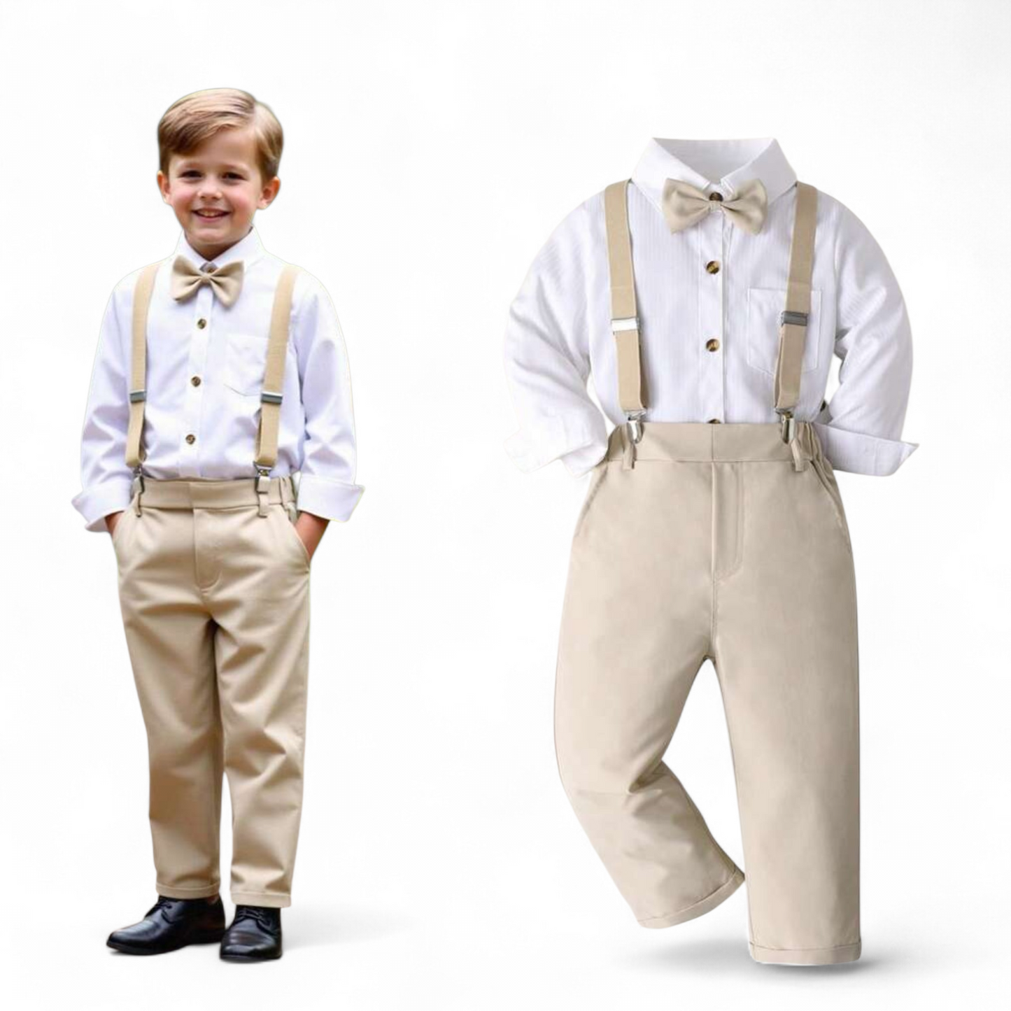 Khaki & white 2pc boys formal set