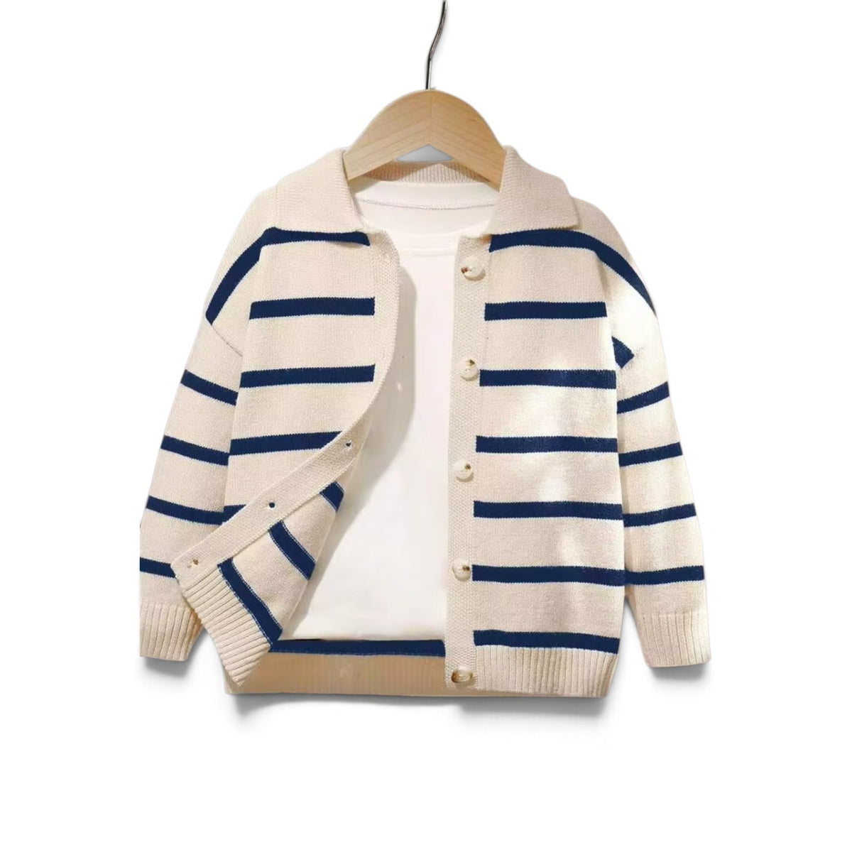 Beige with blue stripe boys cardigan
