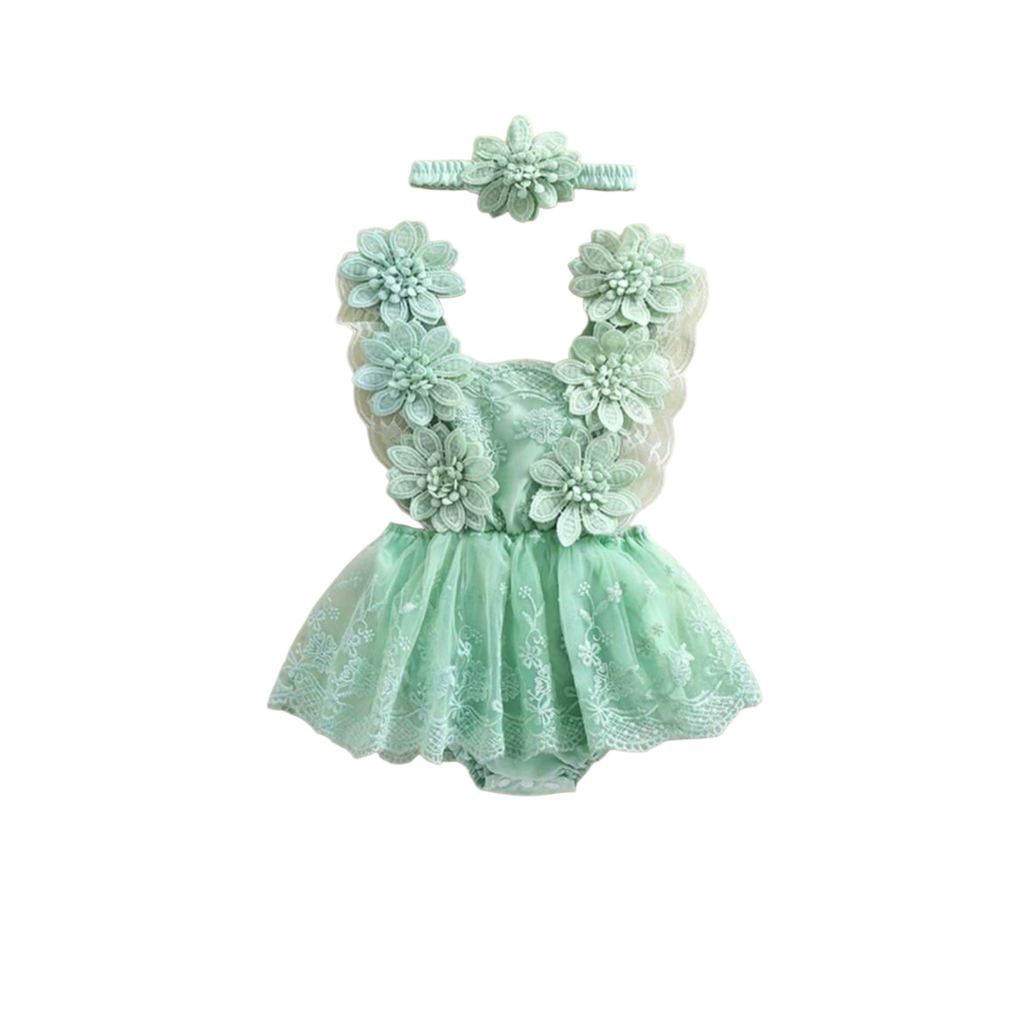 Green floral ro.per with headband