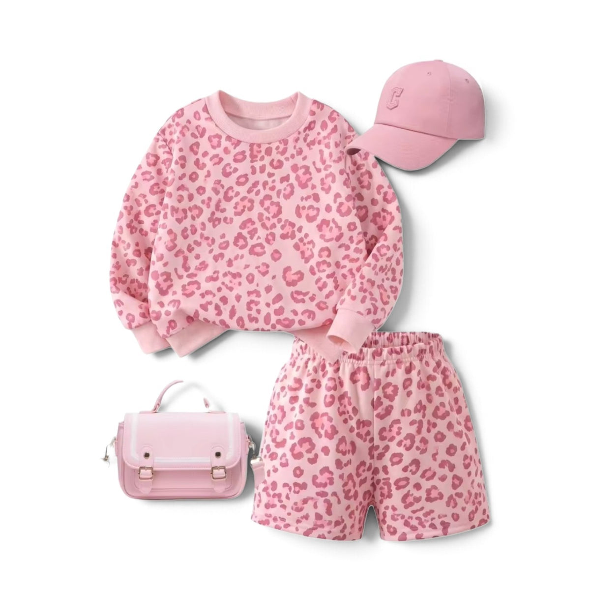 Pink leopard print girls 2pc sweater & pants