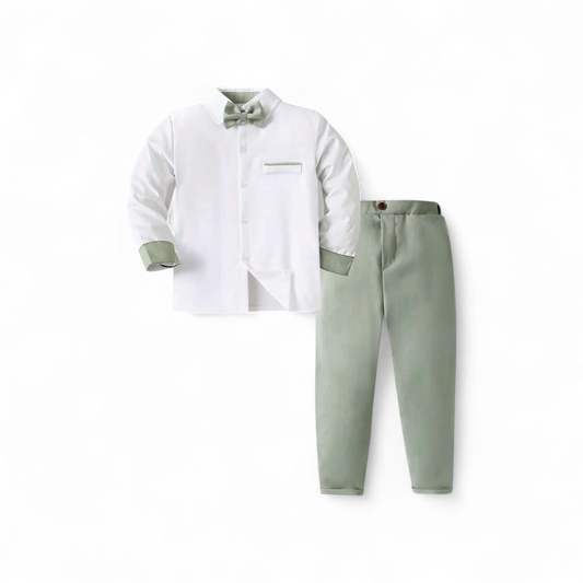 Mint green pants with white shirt boys formal set
