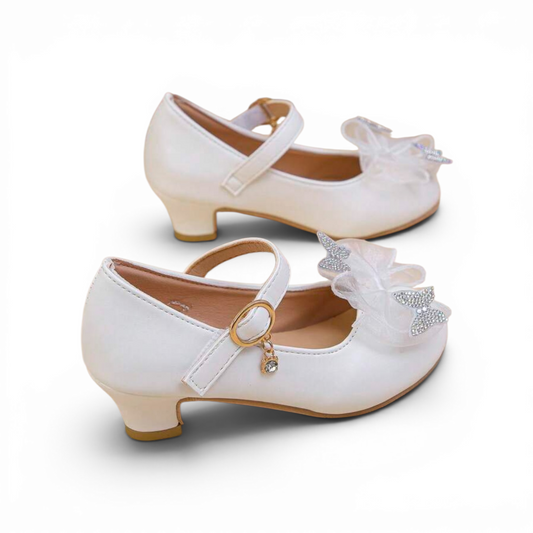White with rhinestone butterfly girls formal shoes