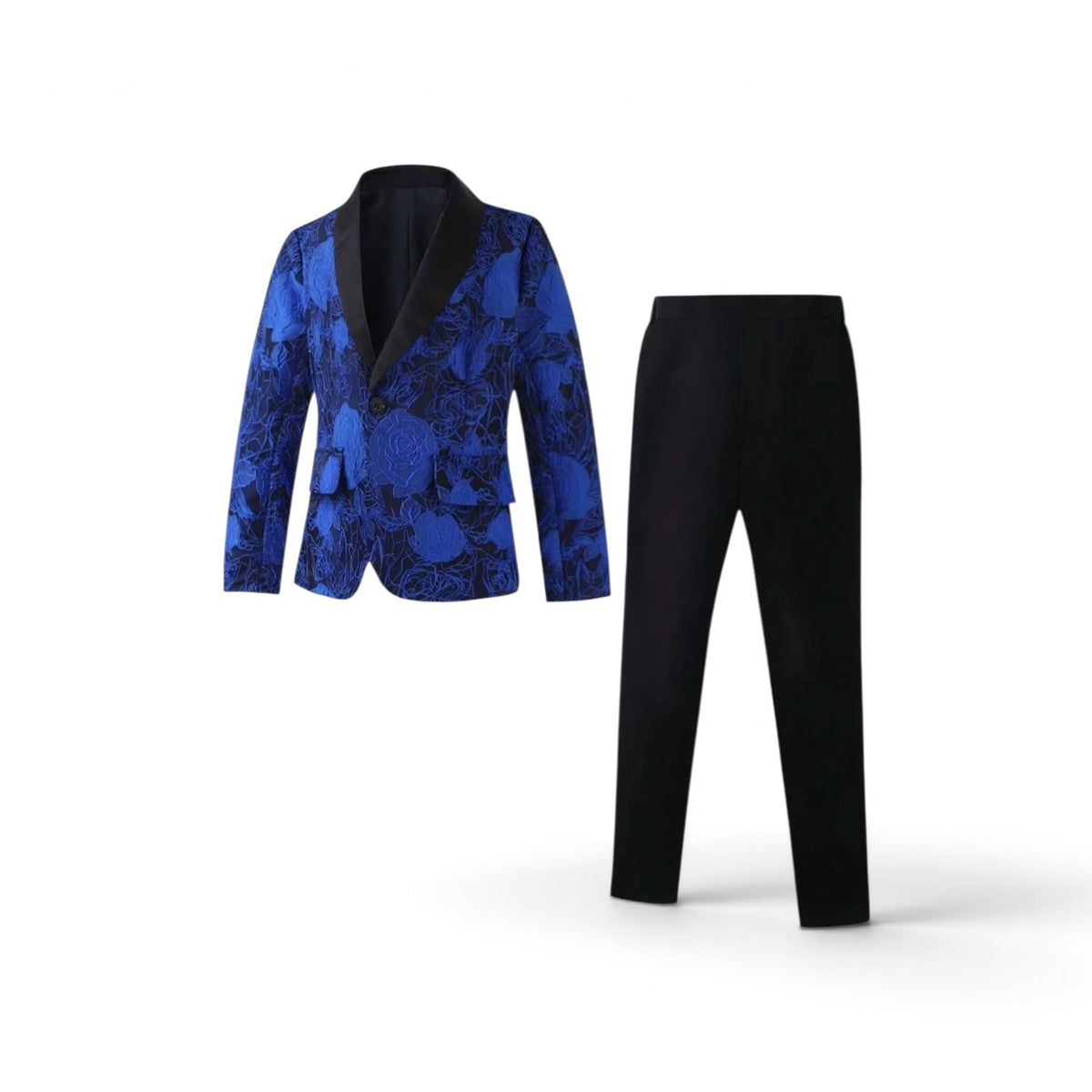 Royal blue jacket with long black trousers pre teen boys set