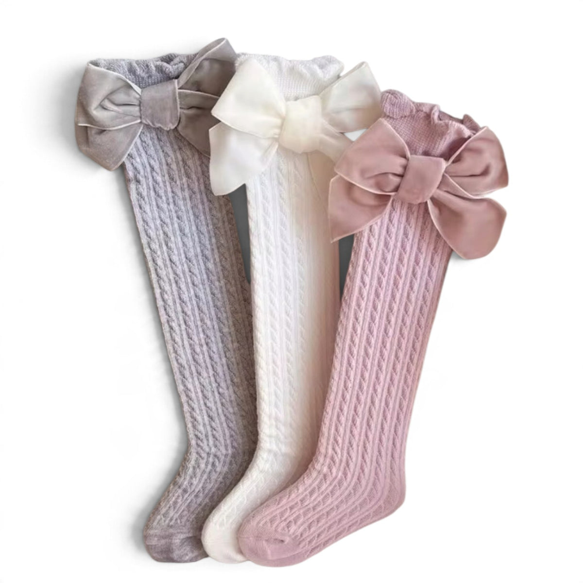 Baby multicolor girls knee-high socks with bow on the side