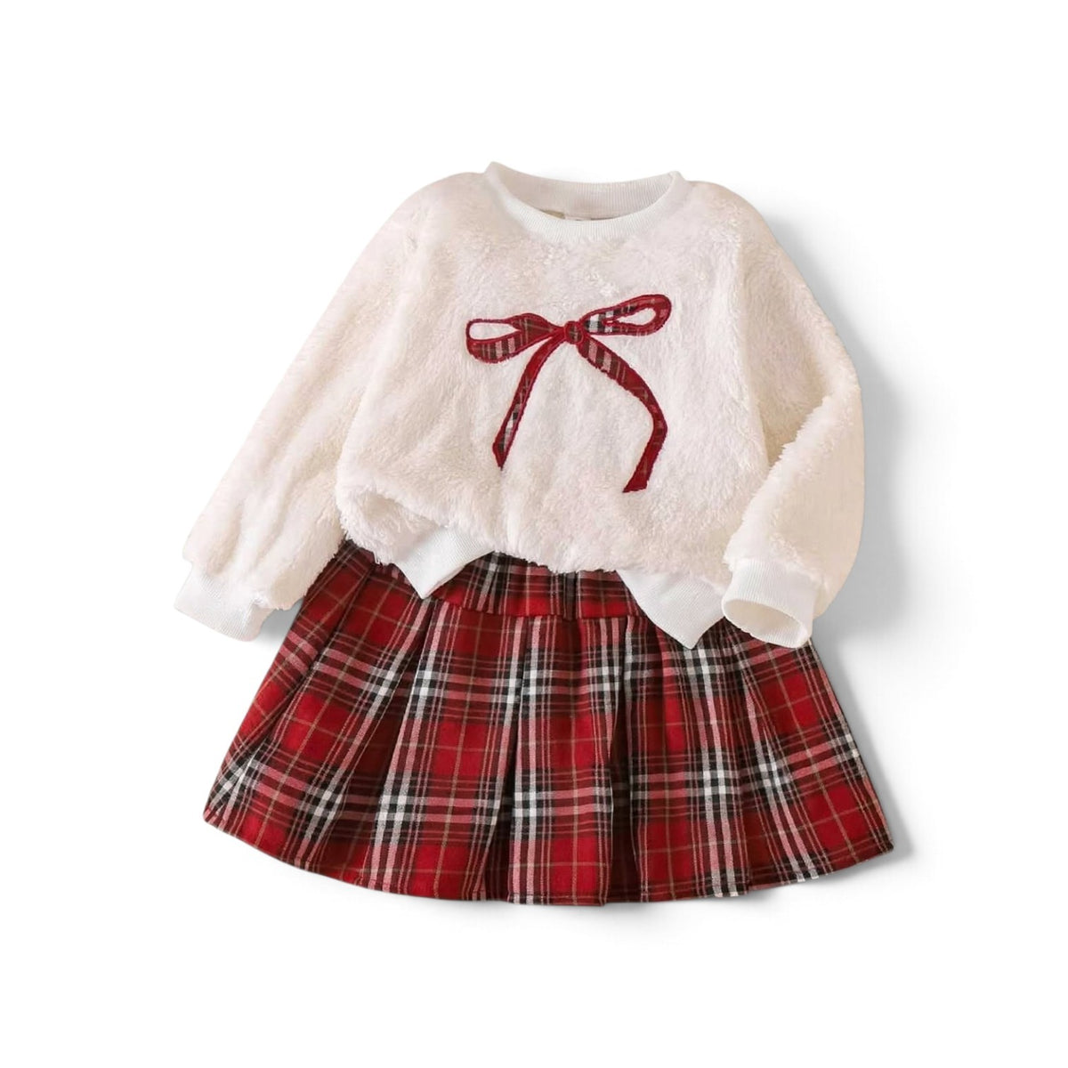 Red plaid 2pc sweater & skirt girls set 2k6