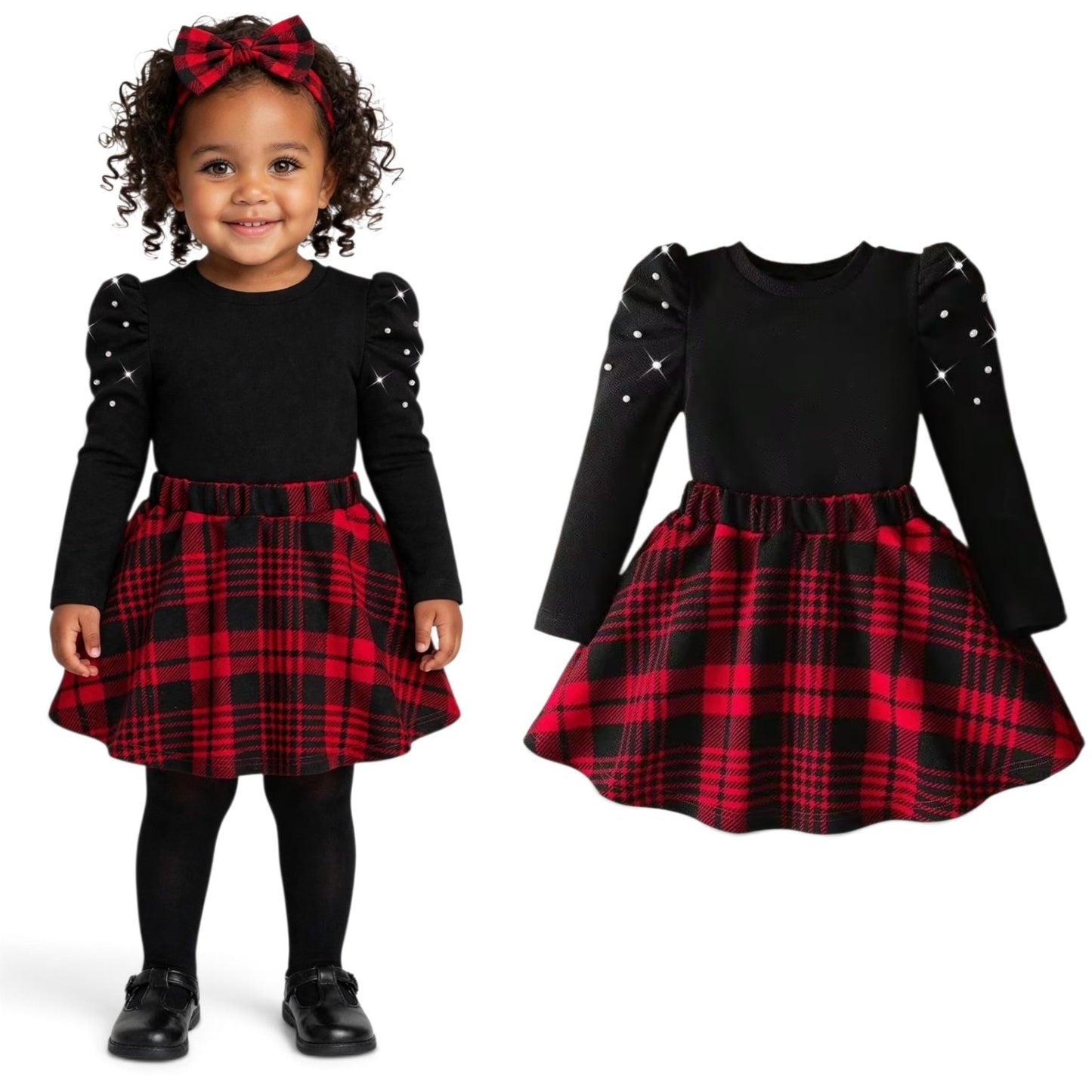 Girls black & red plaid pearls 2pc set  dec 2k6