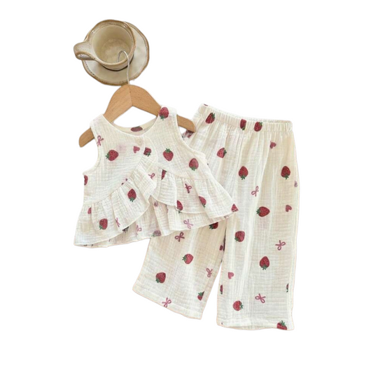 Strawberry linen 2pc baby set