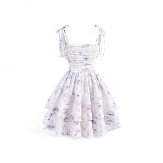Purple floral pre teen girls spring dress