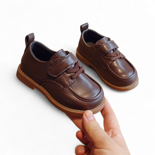 Brown lace with velcro strap boys formal shoes