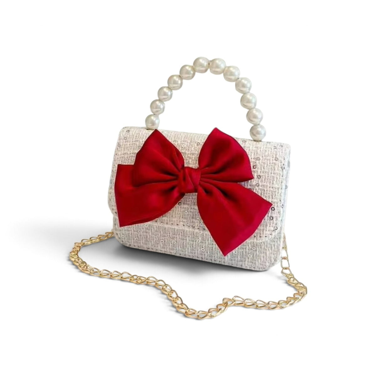 Girls white with red bow peal purse