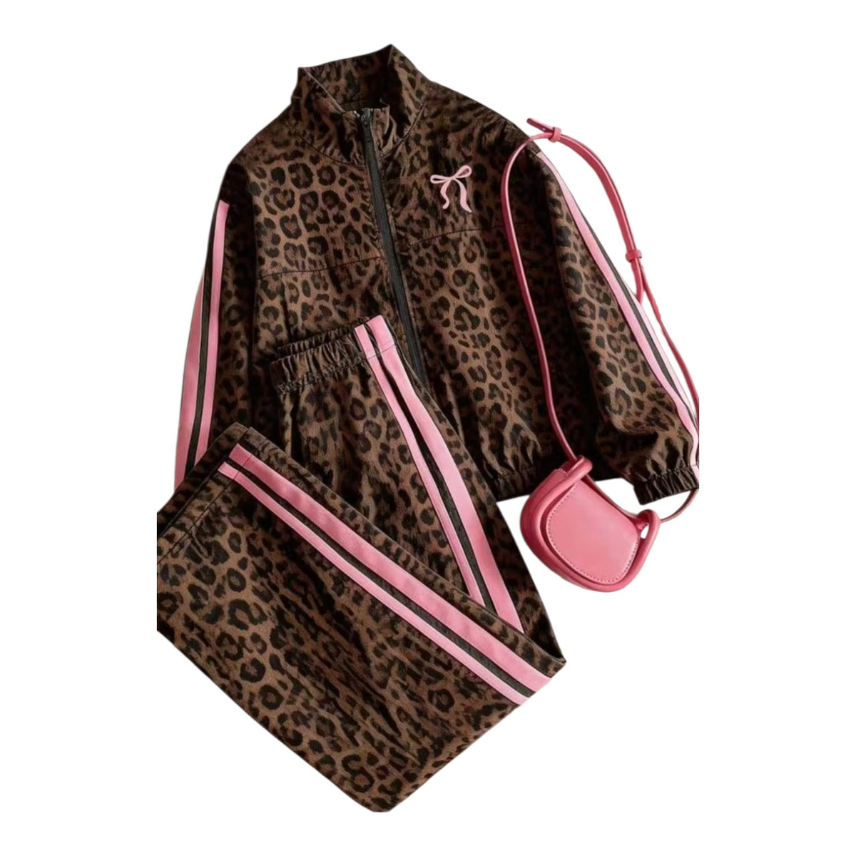 Leopard brown with pink girls track set