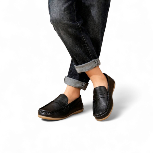 Black loafer with brown lining boys formal shoes
