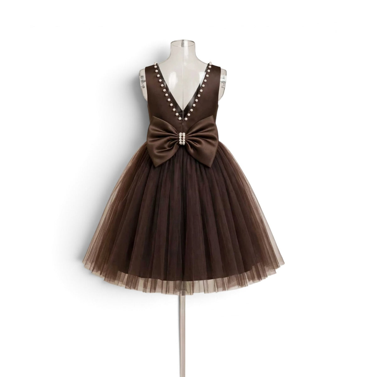 Brown tulle dress with pearls