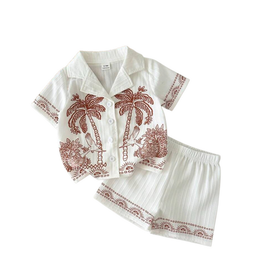 Safari beige linen 2pc boys beach baby set