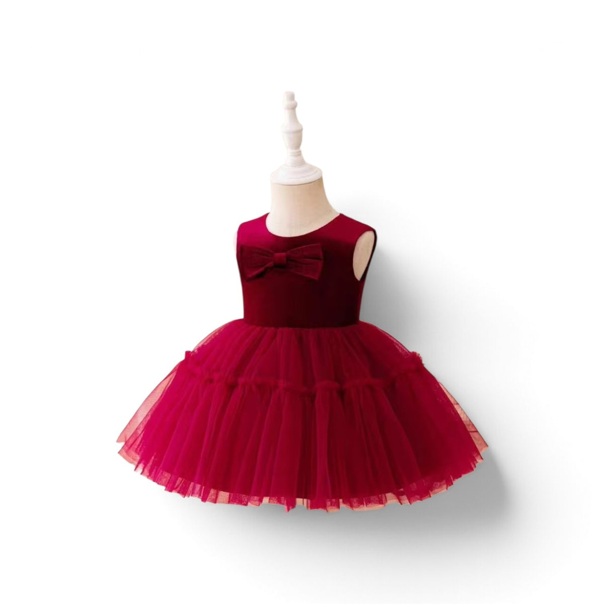 Burgundy velvet & tulle baby dress