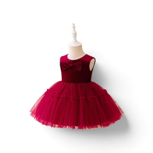 Burgundy velvet & tulle baby dress