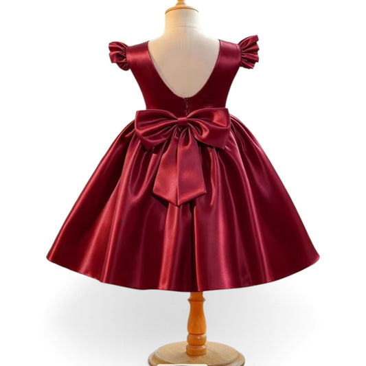 Burgundy silk design girls dress