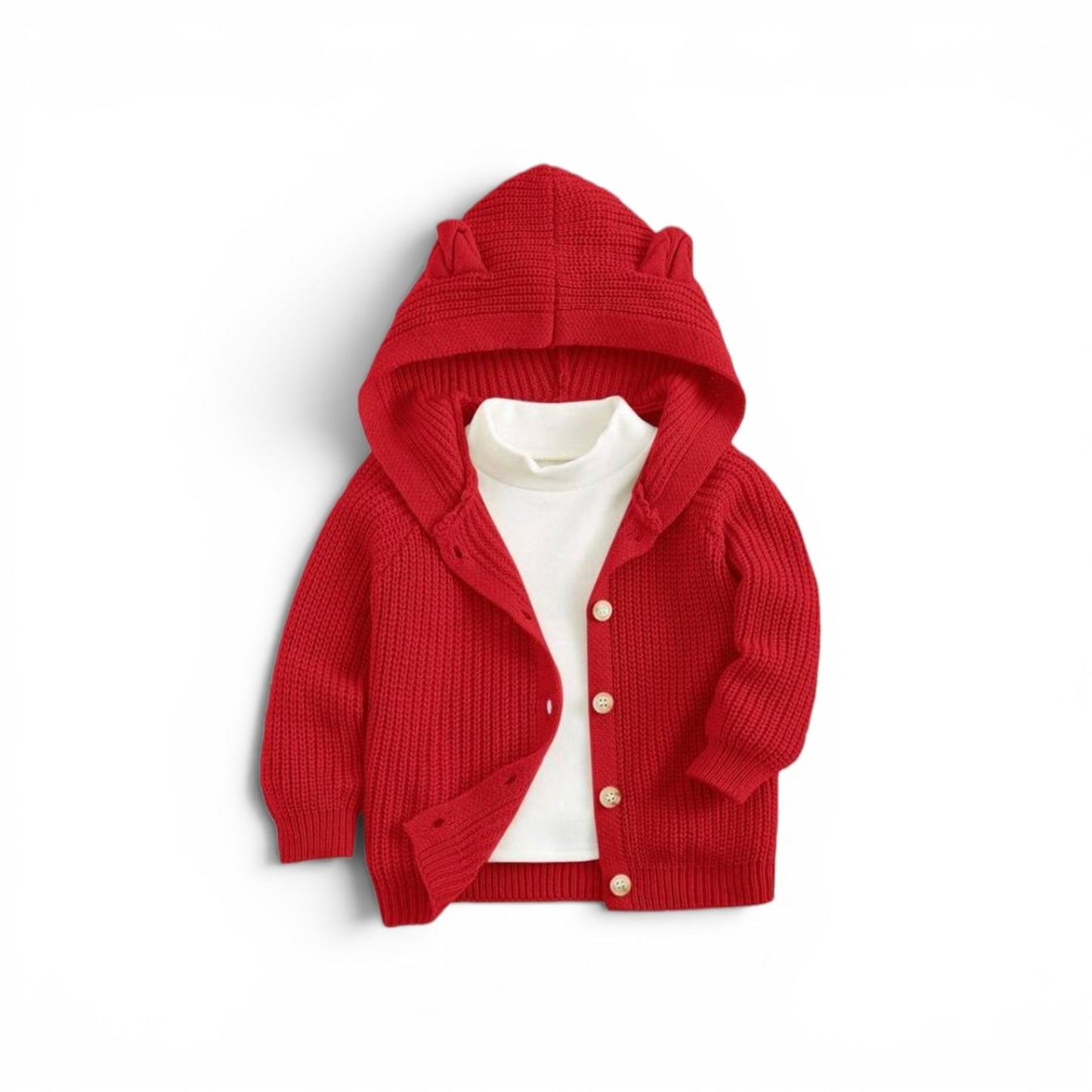 Red hoodie knitted baby sweater