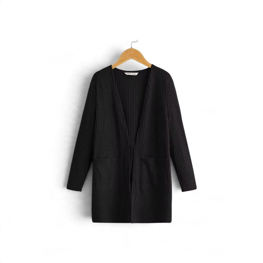 Girls long black cardigan with pockets