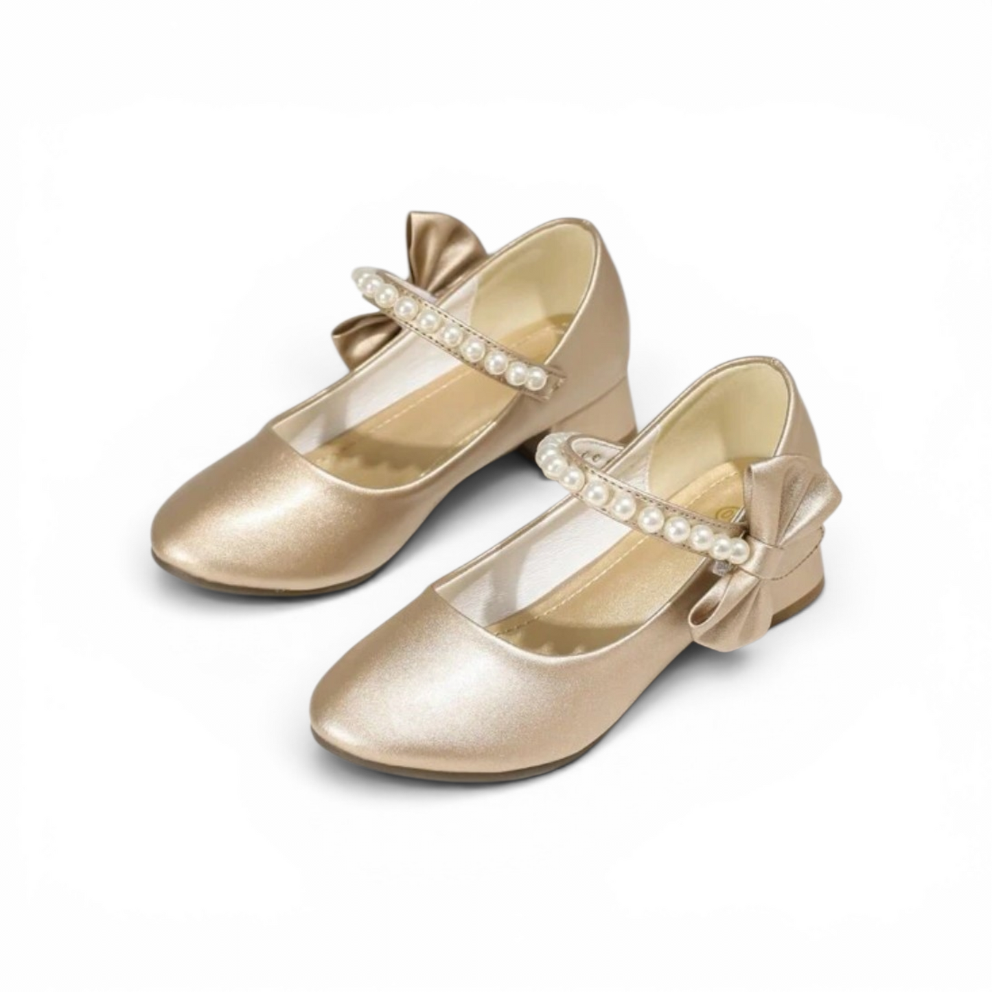 Gold with pearl velcro straps girls formal shoes