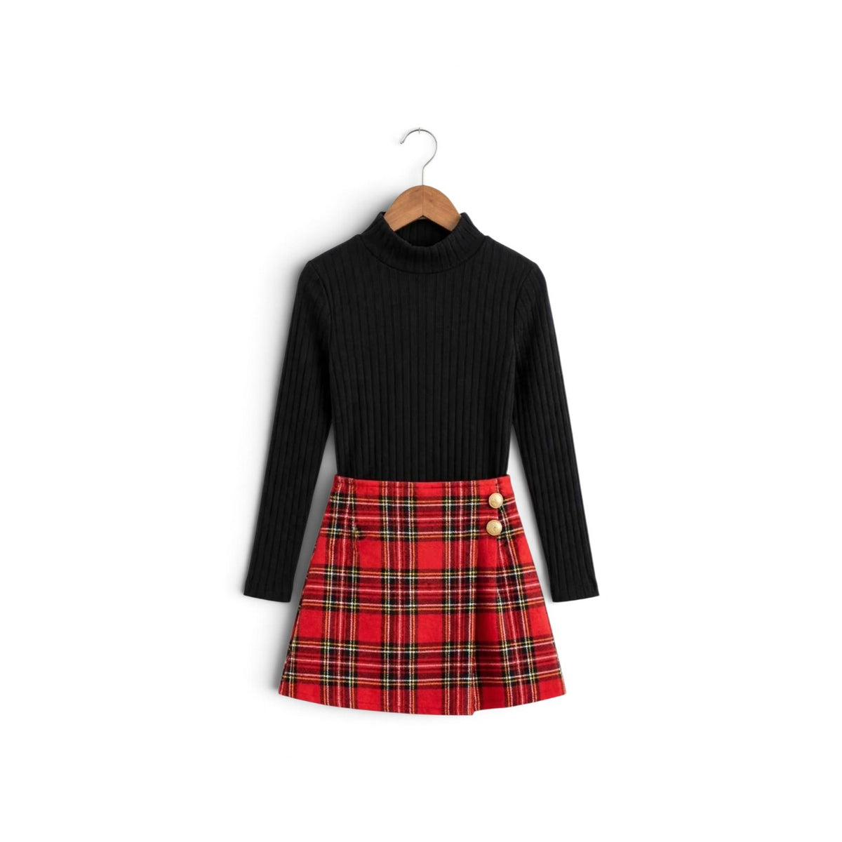Girls red plaid 2pc girls set includes long-sleeved top and skirt