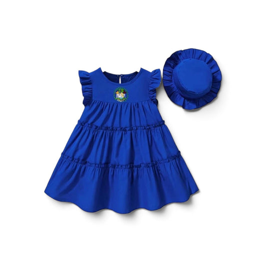 Blue dress with hat belize frill girls dress