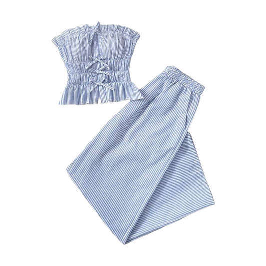 Blue & white  stripe 2pc pre teen girls beach set