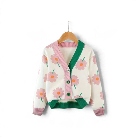Green & pink floral girls sweater