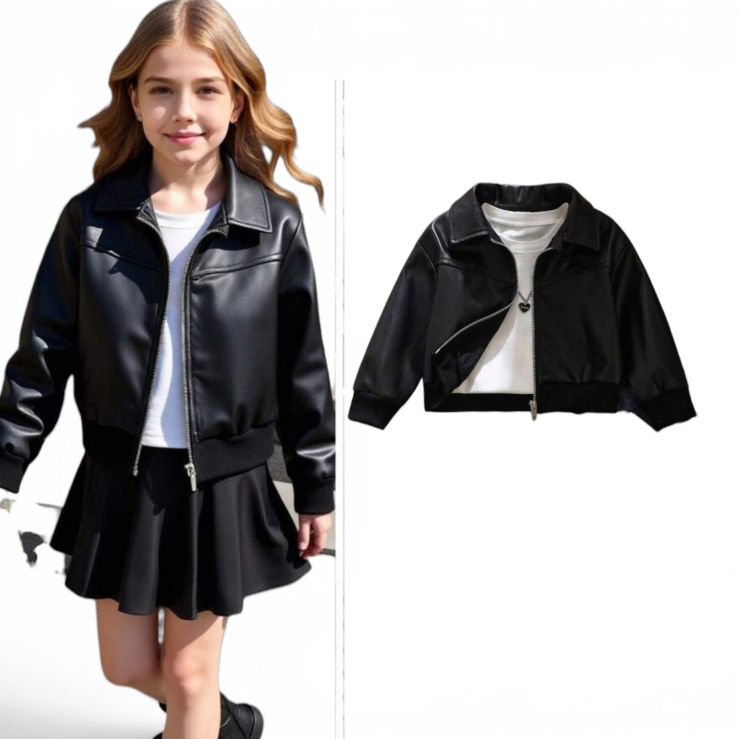 Pre teen Girls  black leather jacket 2k6