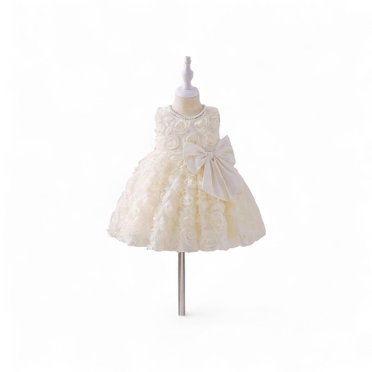 Beige flowery baby girl dress