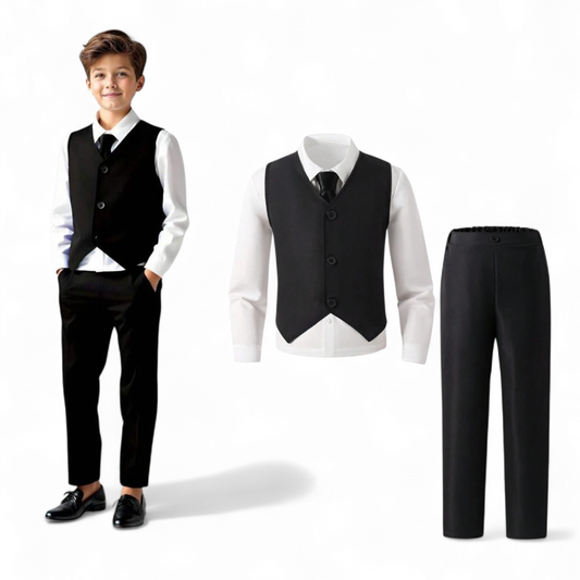 Black vest 2pc pre teen boys formal set (shirt not included)