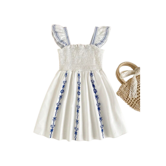 White with blue girls boho dress